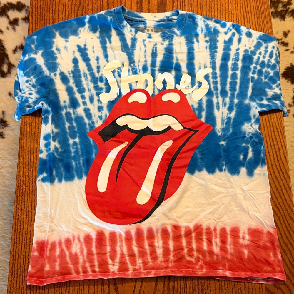 Rolling Stones 2019 No Filter Tour Red, White & Blue Tie-Dye Shirt - Size L